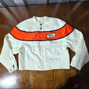 Vtg Harley-Davidson Womens White & Orange Jacket Logo Cropped Racing Bikercore